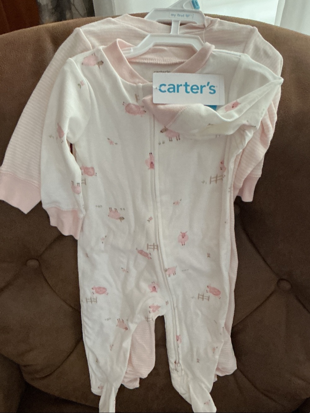 Carter's Pink & White Footed Baby One-Piece Pajamas Sets 2 NEW